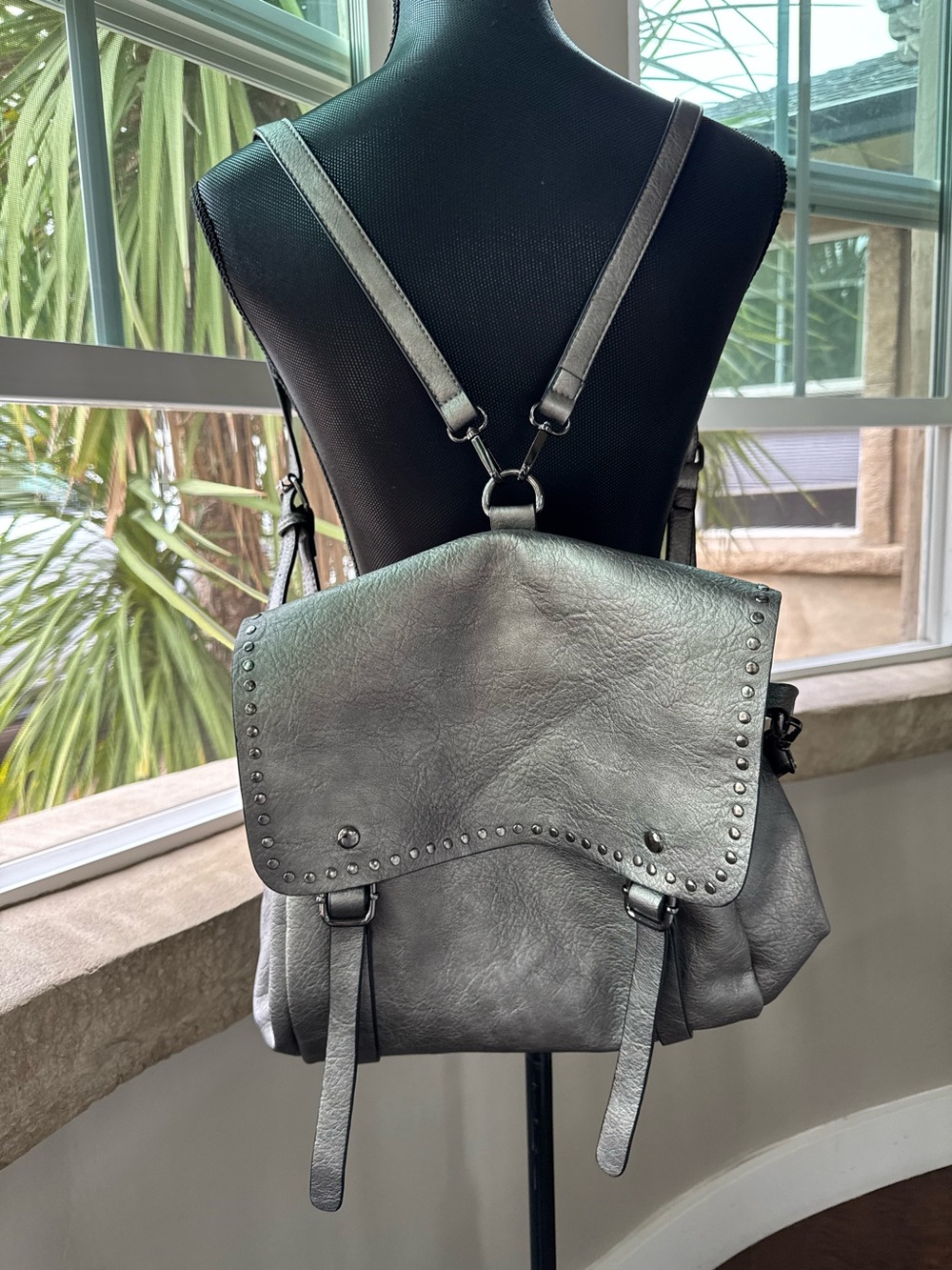 Jen & Co Valerie Flap Metallic Silver Backpack - Purse